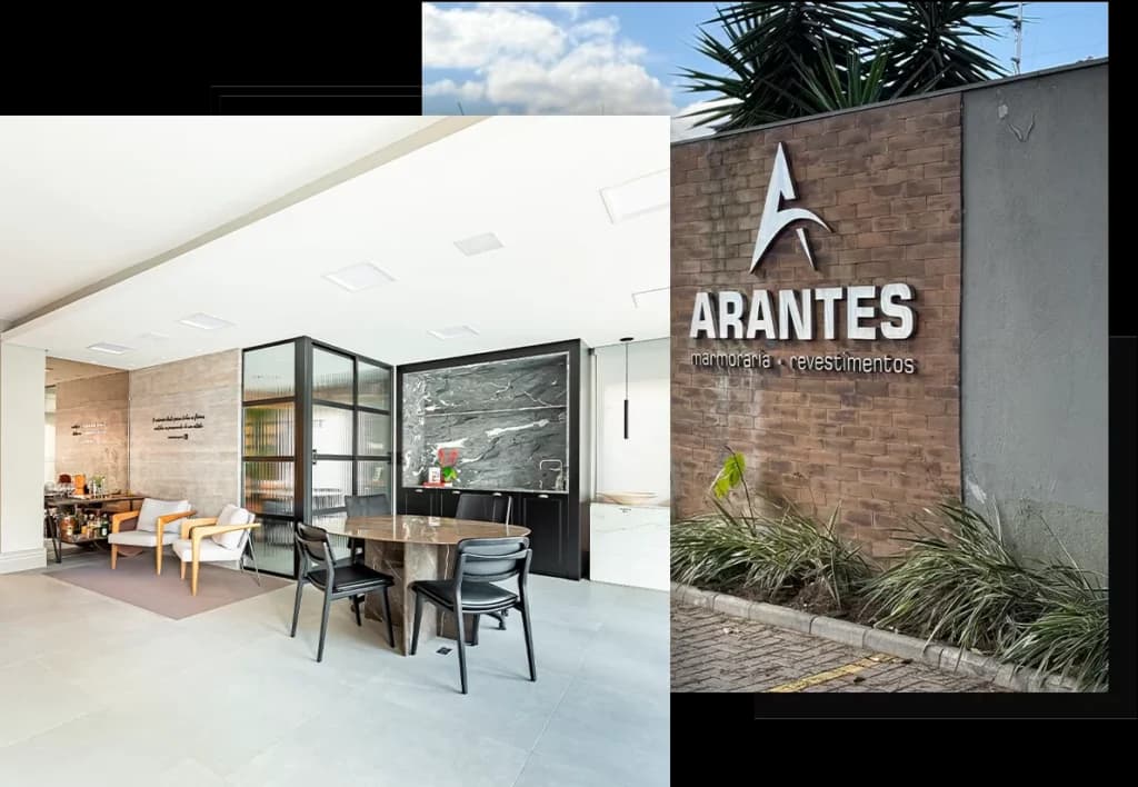 Ambiente com bancada em pedra da Arantes Marmoraria